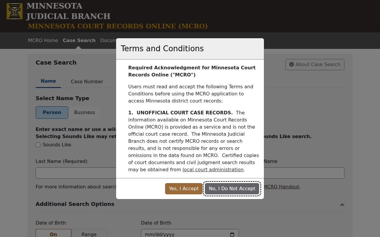 Lac Qui Parle case lookup MCRO Case Search