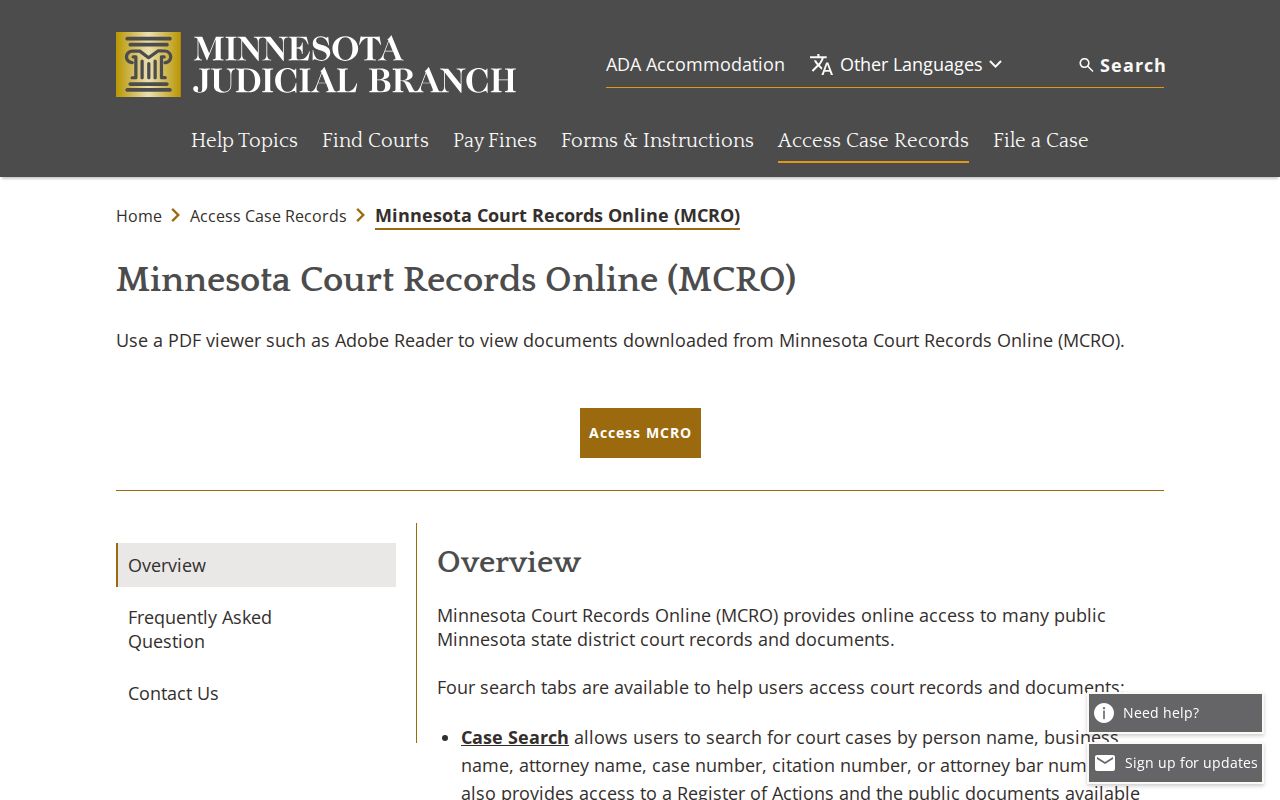 Lac Qui Parle case lookup MCRO access overview