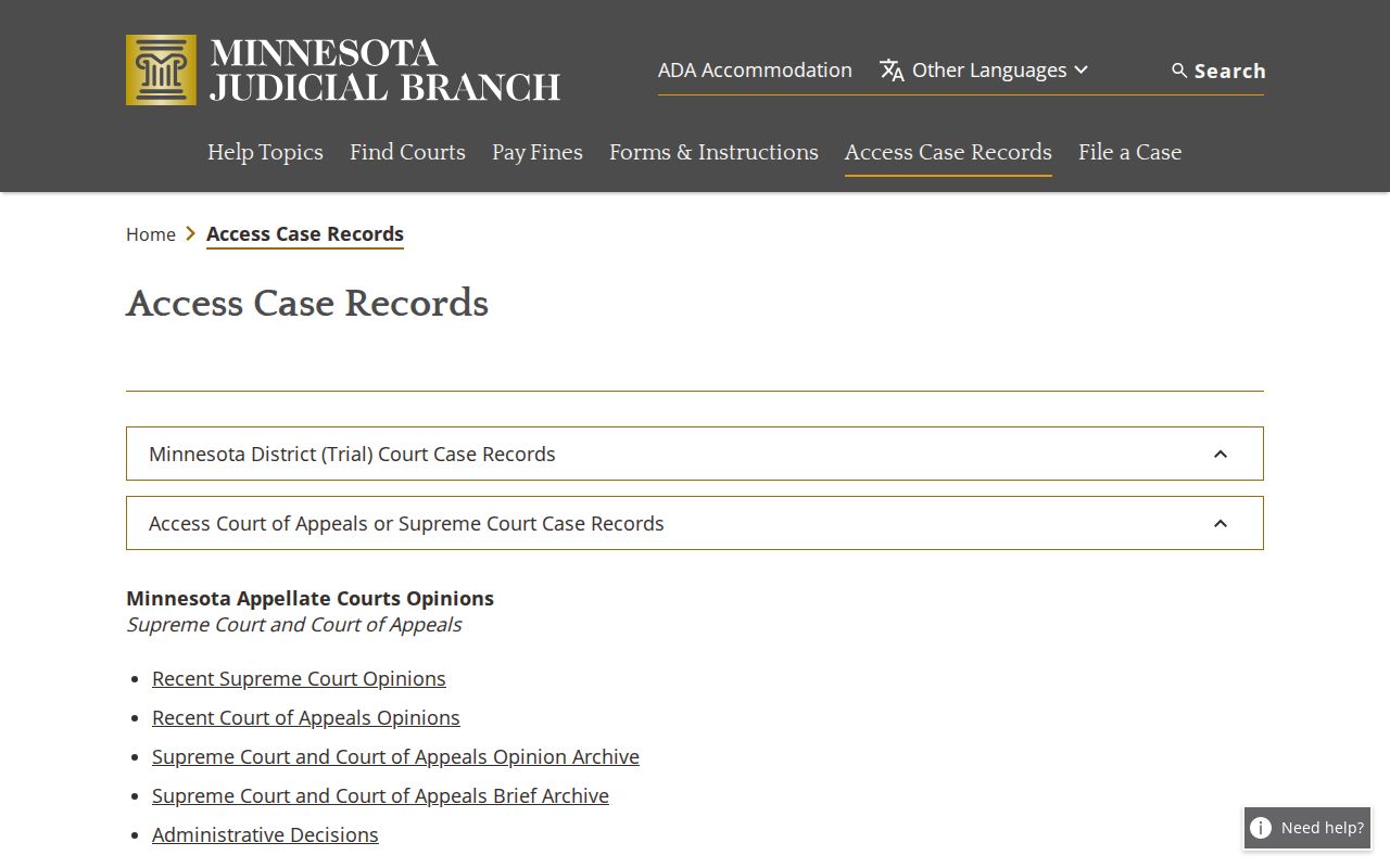 Lac Qui Parle case lookup public access terminal guidance