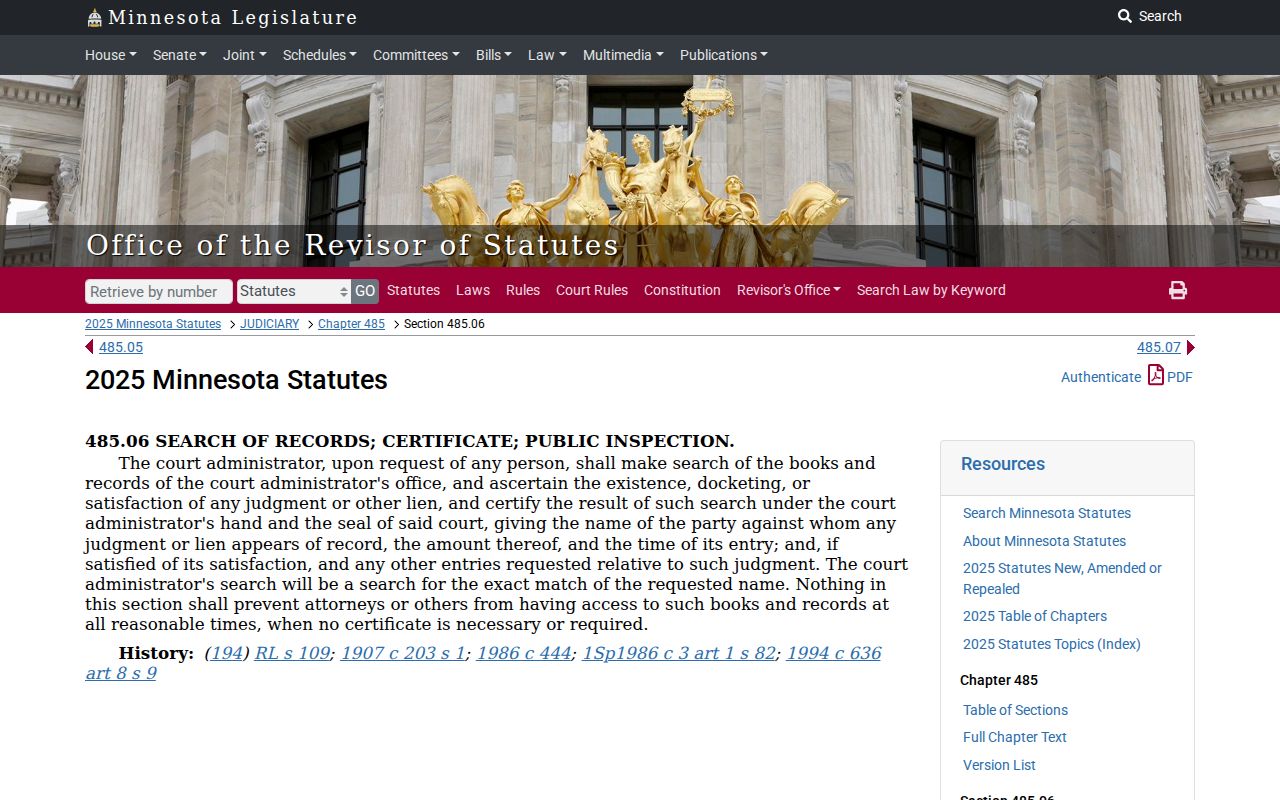 Lac Qui Parle civil docket judgment certification statute