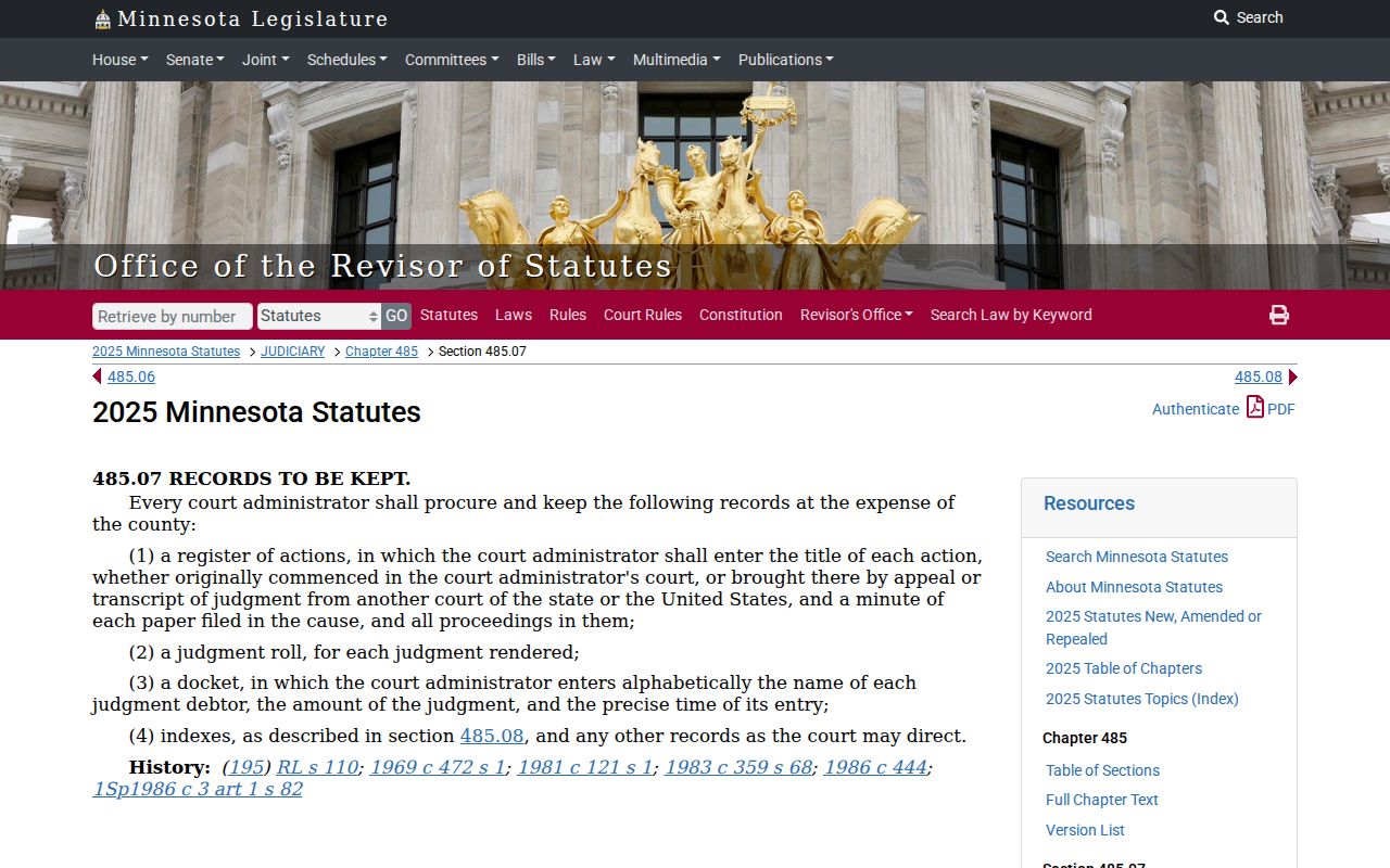 Lac Qui Parle civil docket register of actions statute