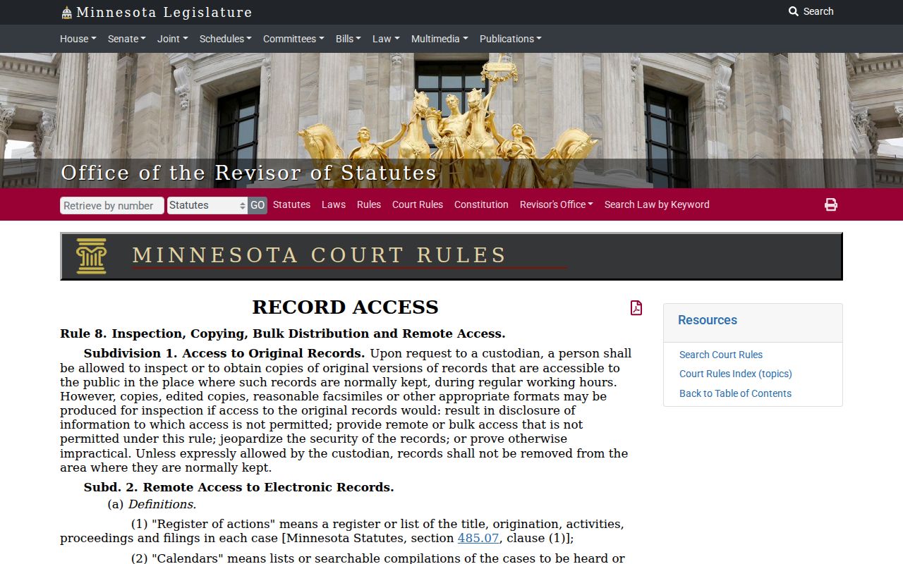 Lac Qui Parle civil docket Rule 8 access guidance