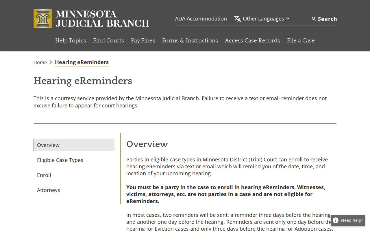 Lac Qui Parle court dates hearing eReminder guidance