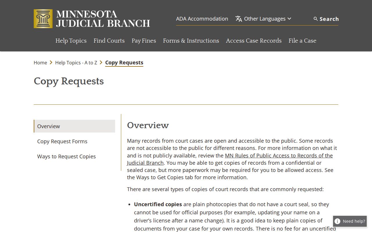 Lac Qui Parle court record copy request guidance