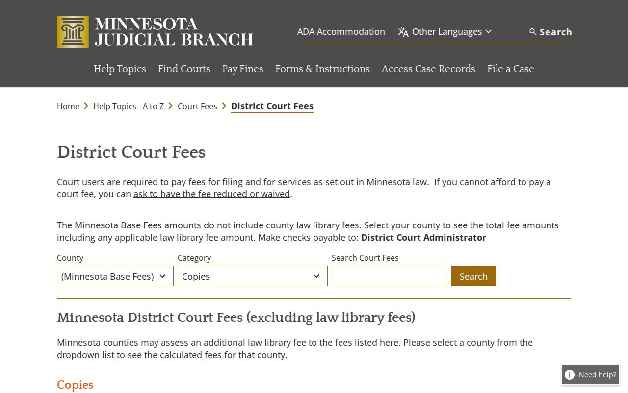 Lac Qui Parle court record district fee search